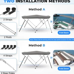 Waterproof Boat Bimini Top - Sun Shade, 600D Canvas, Aluminum Frame, Gray<SereneLife Online