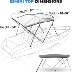 Waterproof Boat Bimini Top - Sun Shade, 600D Canvas, Aluminum Frame, Gray<SereneLife Online