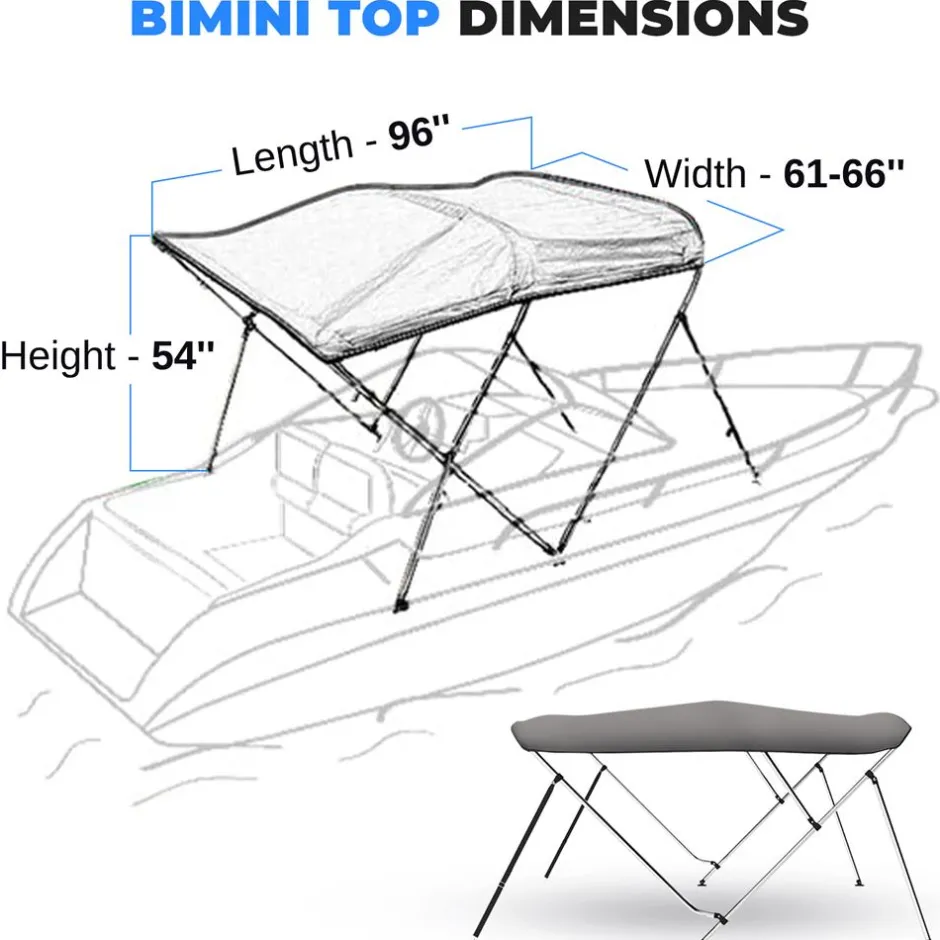 Waterproof Boat Bimini Top - Sun Shade, 600D Canvas, Aluminum Frame, Gray<SereneLife Online