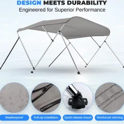 Waterproof Boat Bimini Top - Sun Shade, 600D Canvas, Aluminum Frame, Gray<SereneLife Online