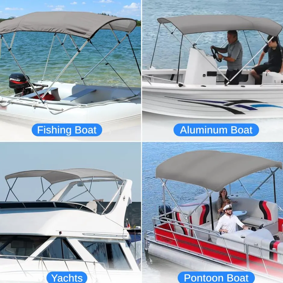 Waterproof Boat Bimini Top - Sun Shade, 600D Canvas, Aluminum Frame, Gray<SereneLife Online