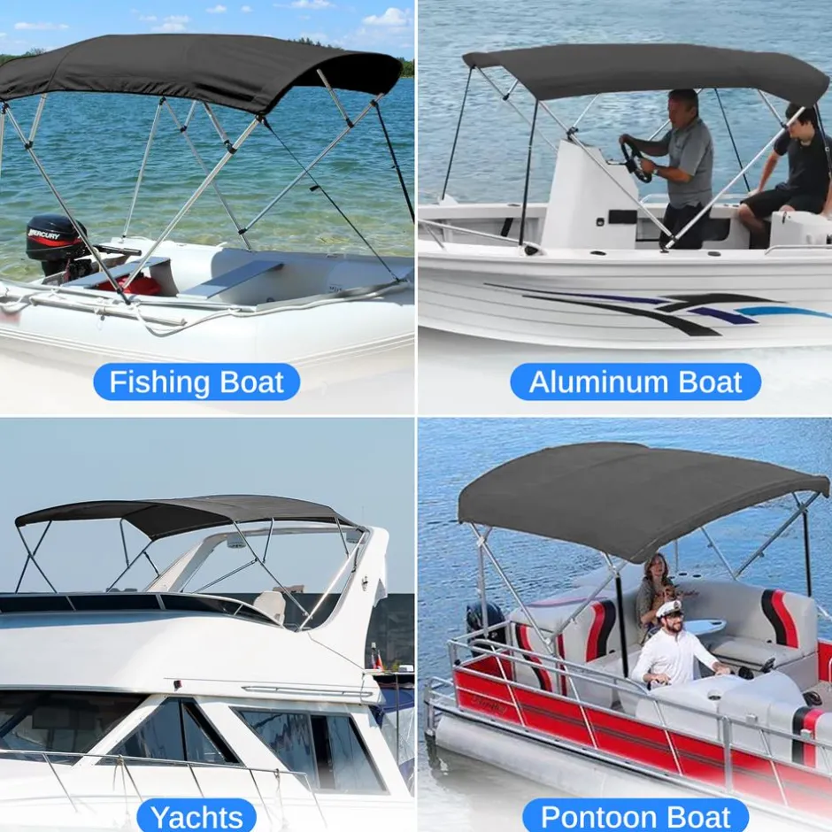 Waterproof Boat Bimini Top - UV Resistant 1" Aluminum Frame, Gray<SereneLife