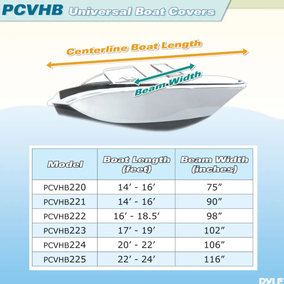 Waterproof Boat Cover, Sun Protection, Marine Canvas, 17-19' V-Hull<Pyle New
