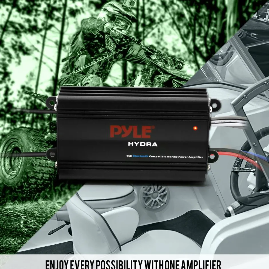 Waterproof 4-Channel Bluetooth Marine Amplifier Kit<Pyle New