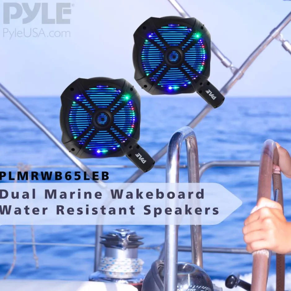 Waterproof Marine Speakers 200W LED Lights 6.5" Dual Subwoofer<Pyle