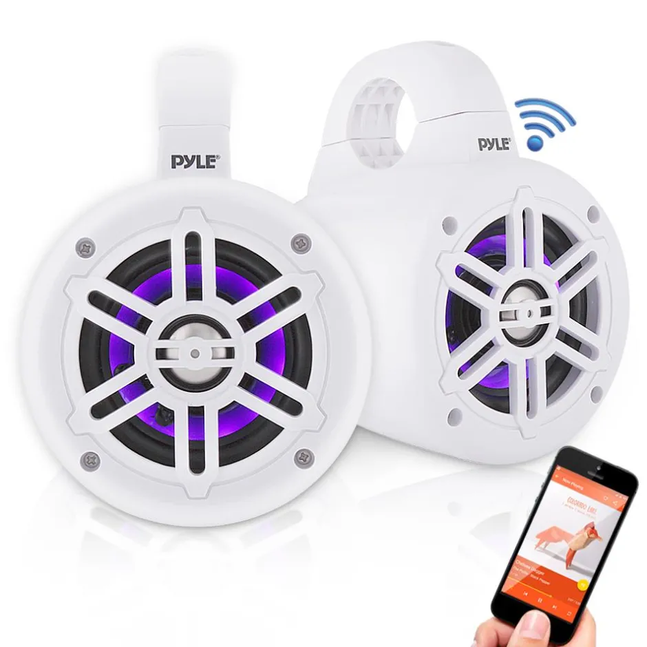 Waterproof Marine Speakers, Bluetooth, LED Lights, 4" White<Pyle Hot
