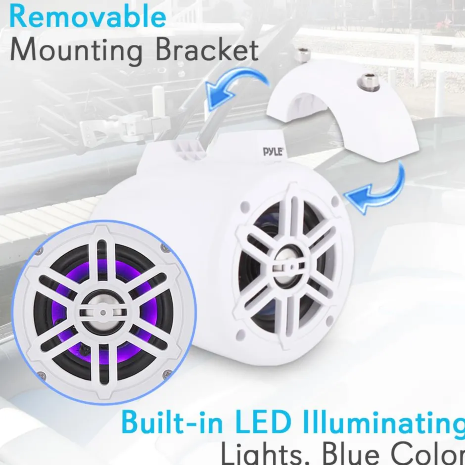 Waterproof Marine Speakers, Bluetooth, LED Lights, 4" White<Pyle Hot