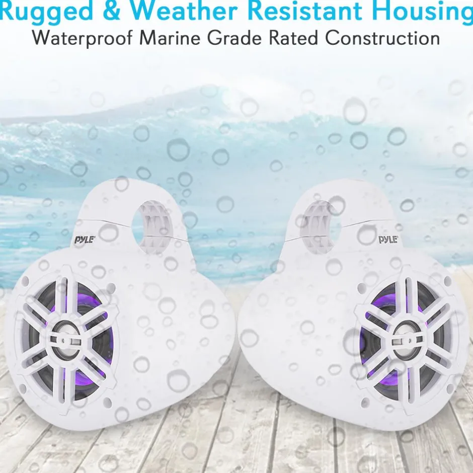 Waterproof Marine Speakers, Bluetooth, LED Lights, 4" White<Pyle Hot