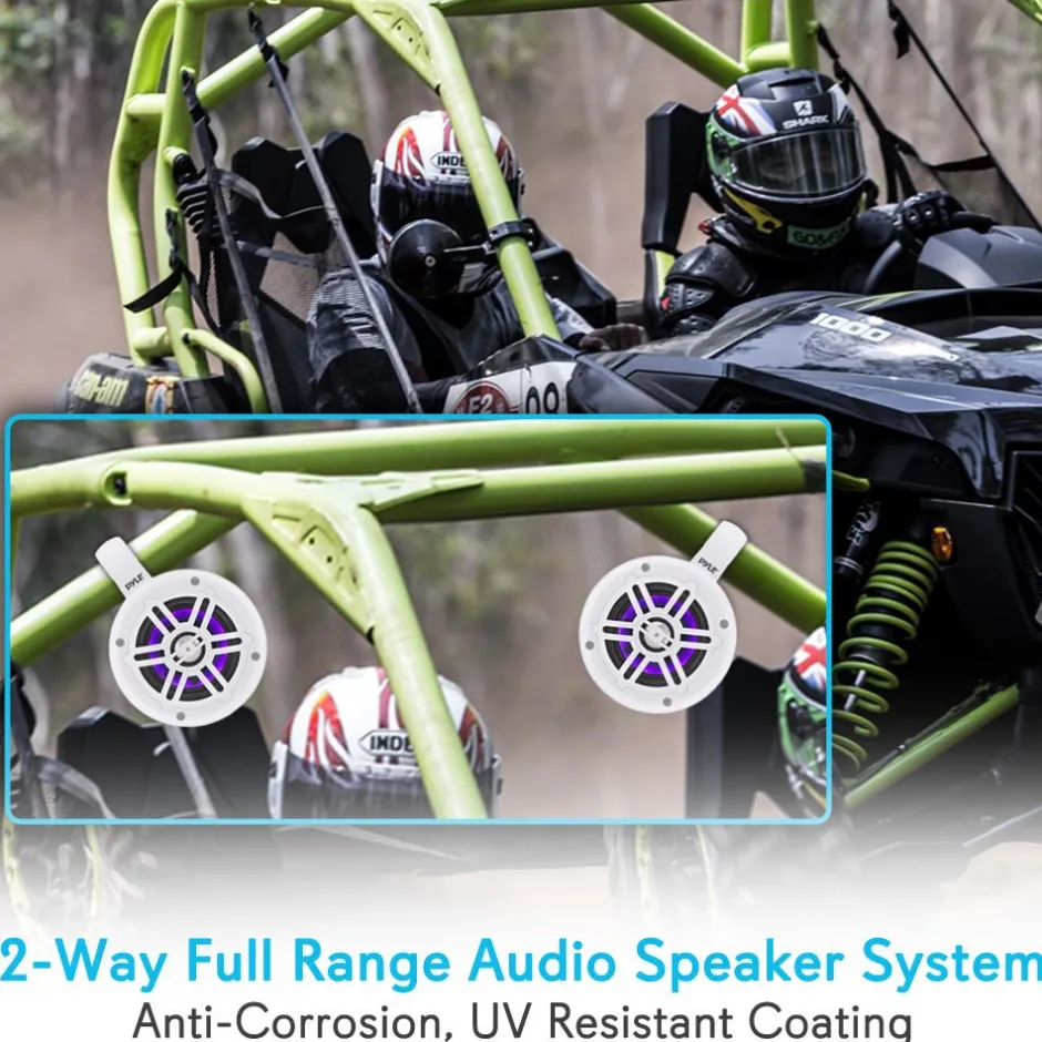 Waterproof Marine Speakers, Bluetooth, LED Lights, 4" White<Pyle Hot