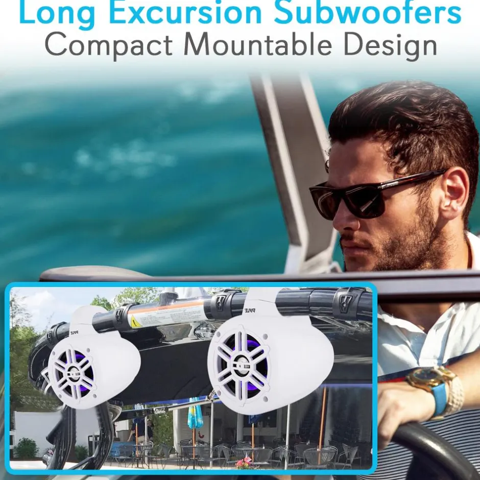 Waterproof Marine Speakers, Bluetooth, LED Lights, 4" White<Pyle Hot