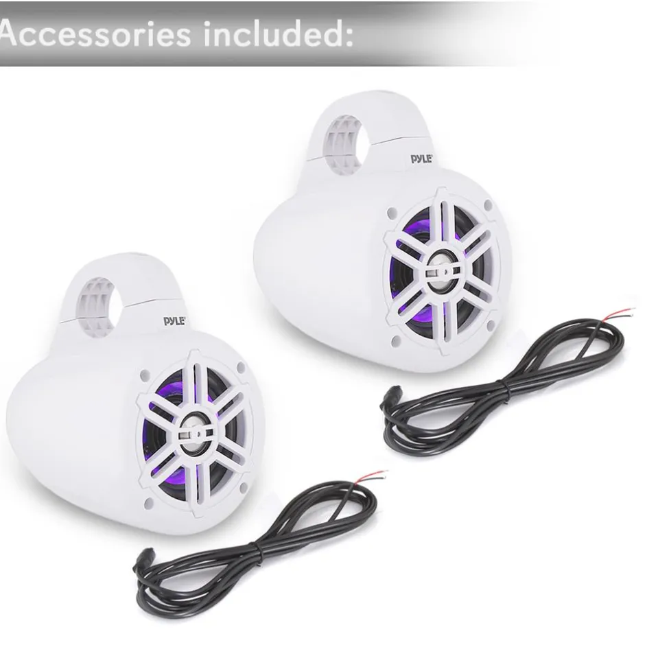 Waterproof Marine Speakers, Bluetooth, LED Lights, 4" White<Pyle Hot