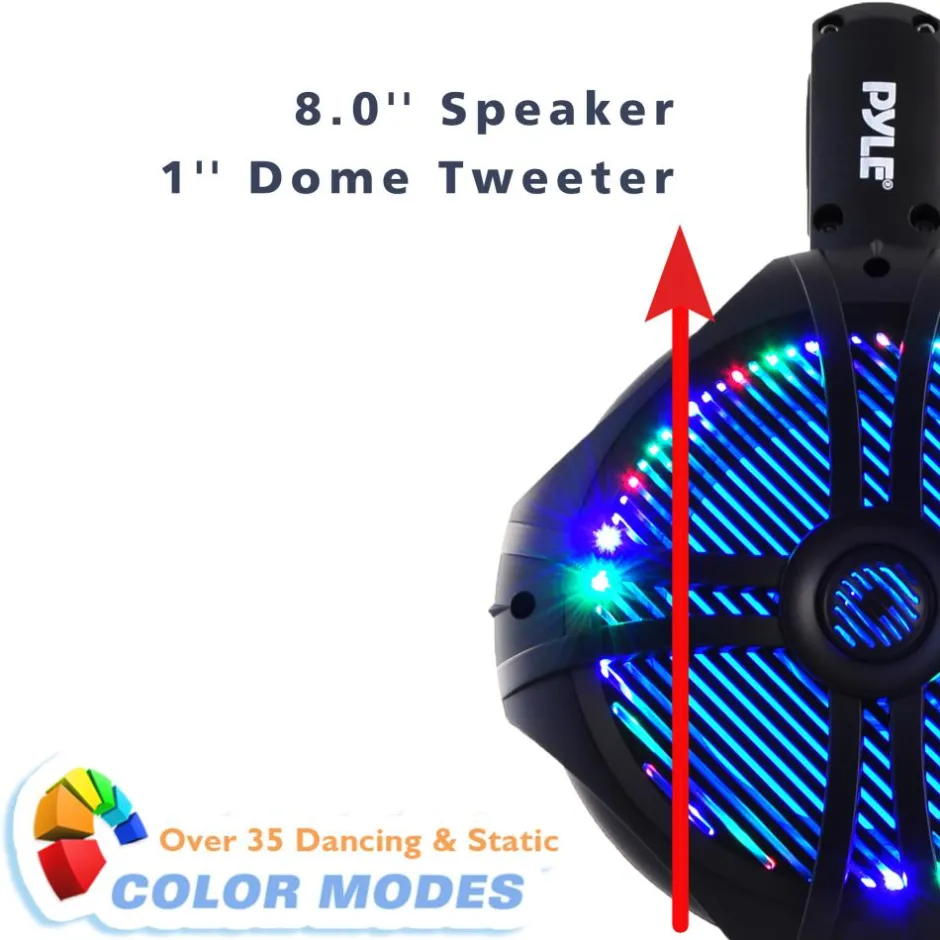Waterproof Marine Speakers 260W LED Lights 8" Dual Subwoofer<Pyle Discount