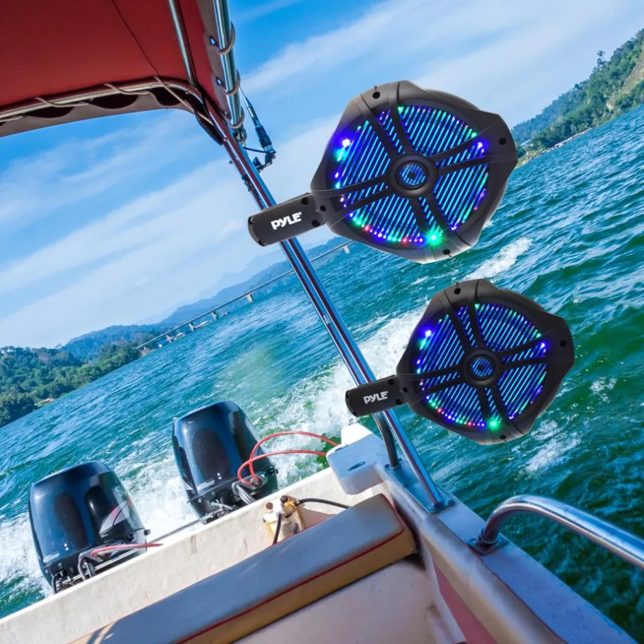 Waterproof Marine Speakers 260W LED Lights 8" Dual Subwoofer<Pyle Discount