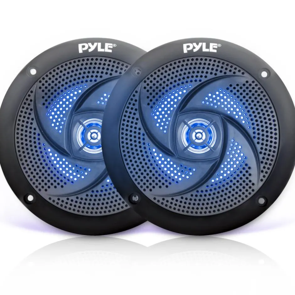 Waterproof Marine Speakers 100W LED Lights Low-Profile Slim Style<Pyle New