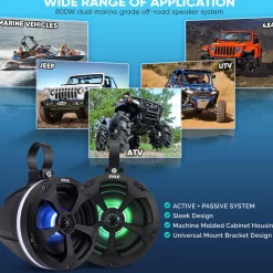 Waterproof Off-Road Speakers 1000W Bluetooth RGB Lights for ATV/UTV<Pyle Clearance