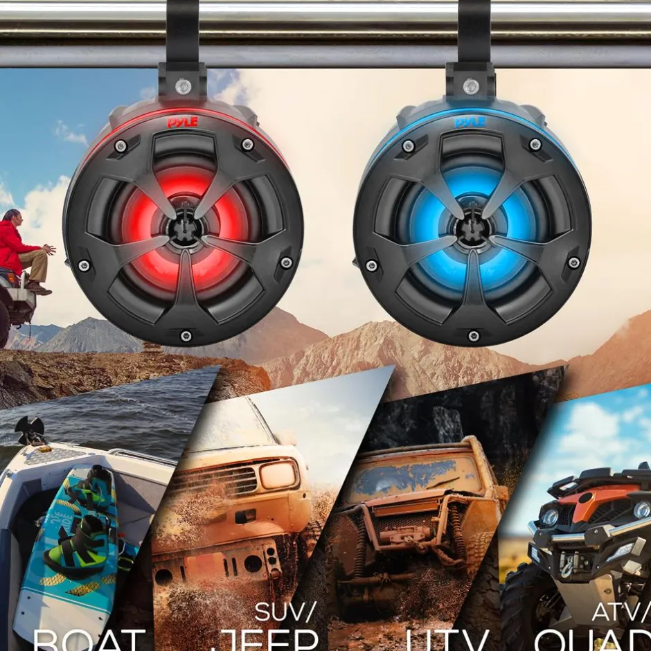 Waterproof Off-Road Speakers 800W RGB Lights Bluetooth Marine Grade<Pyle Online