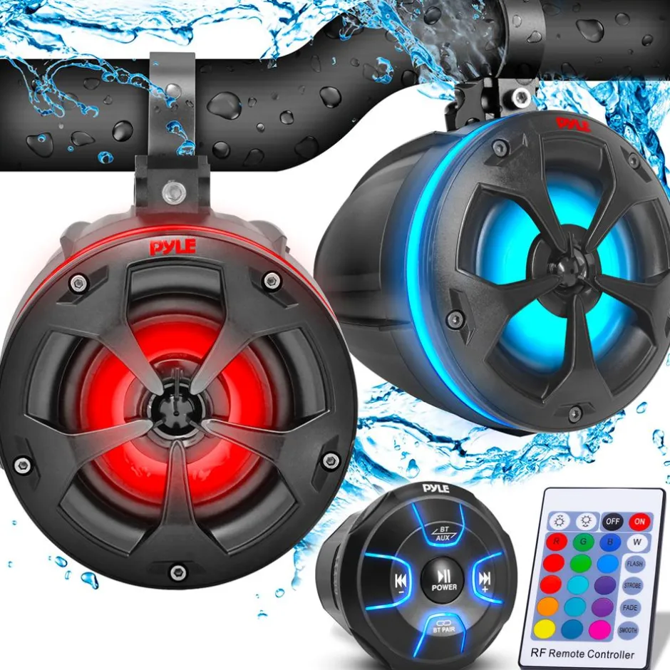 Waterproof Off-Road Speakers 800W RGB Lights Bluetooth Marine Grade<Pyle Online