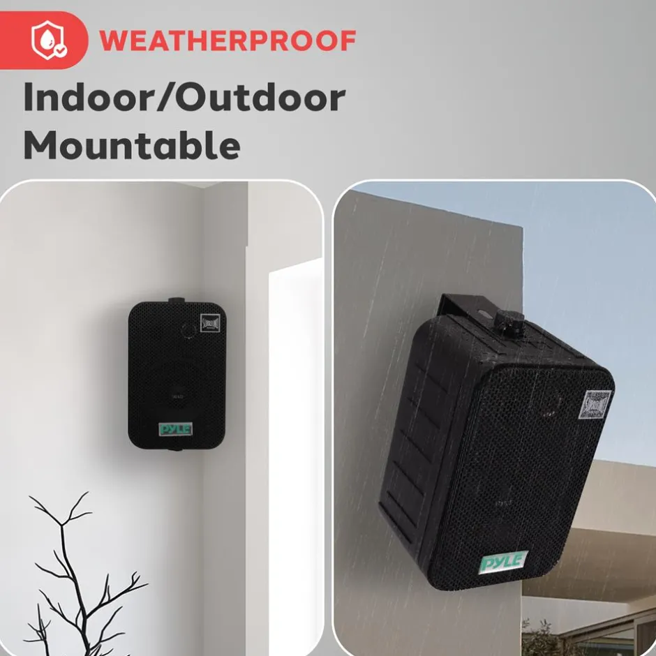 Waterproof Outdoor Speaker System, 5.25" Woofer, Heavy Duty, Black<Pyle