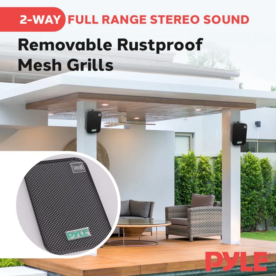 Waterproof Outdoor Speaker System, 5.25" Woofer, Heavy Duty, Black<Pyle