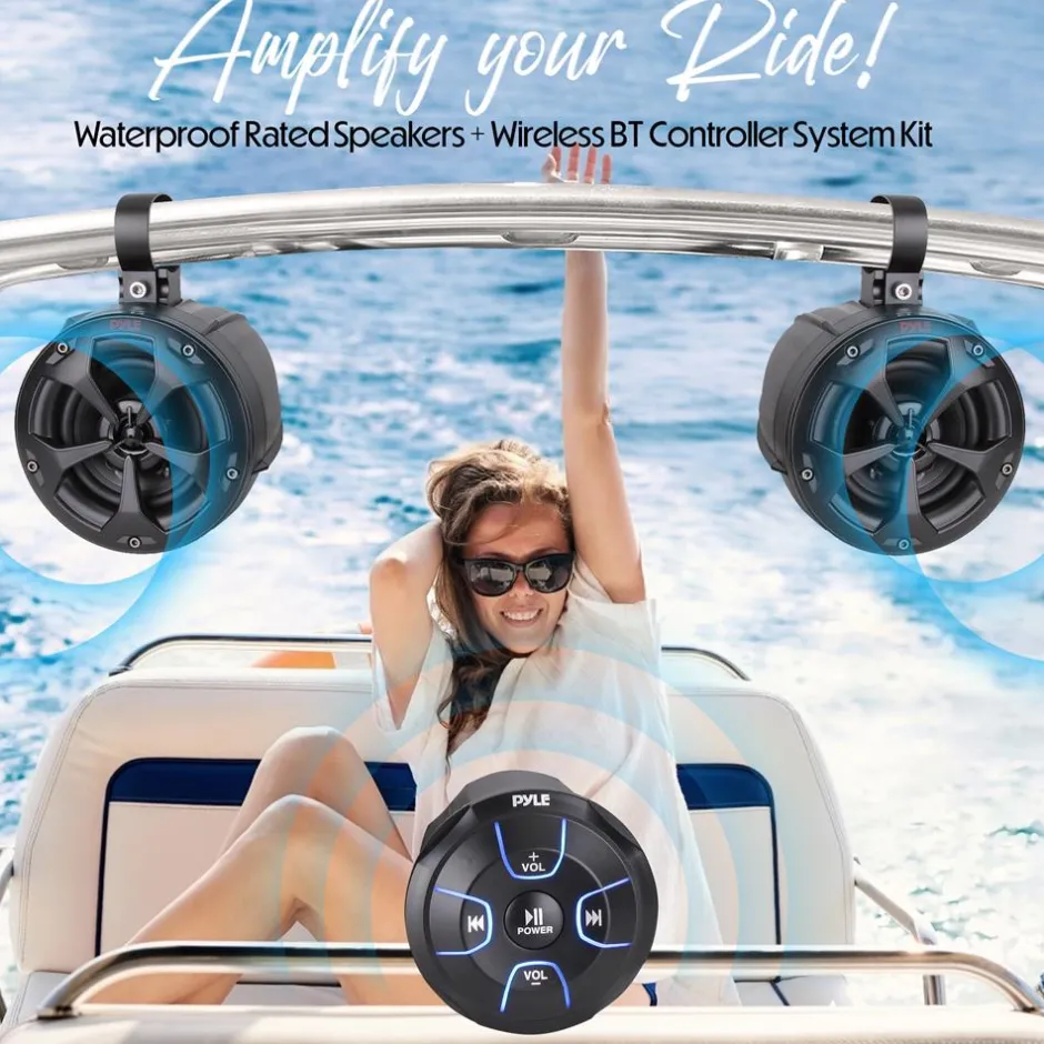 2-Way Bluetooth Marine Speakers 800W Waterproof IP65 White<Pyle Clearance