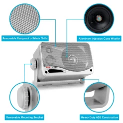 3-Way Waterproof Marine Speakers 200W Aluminum Woofer Silver<Pyle