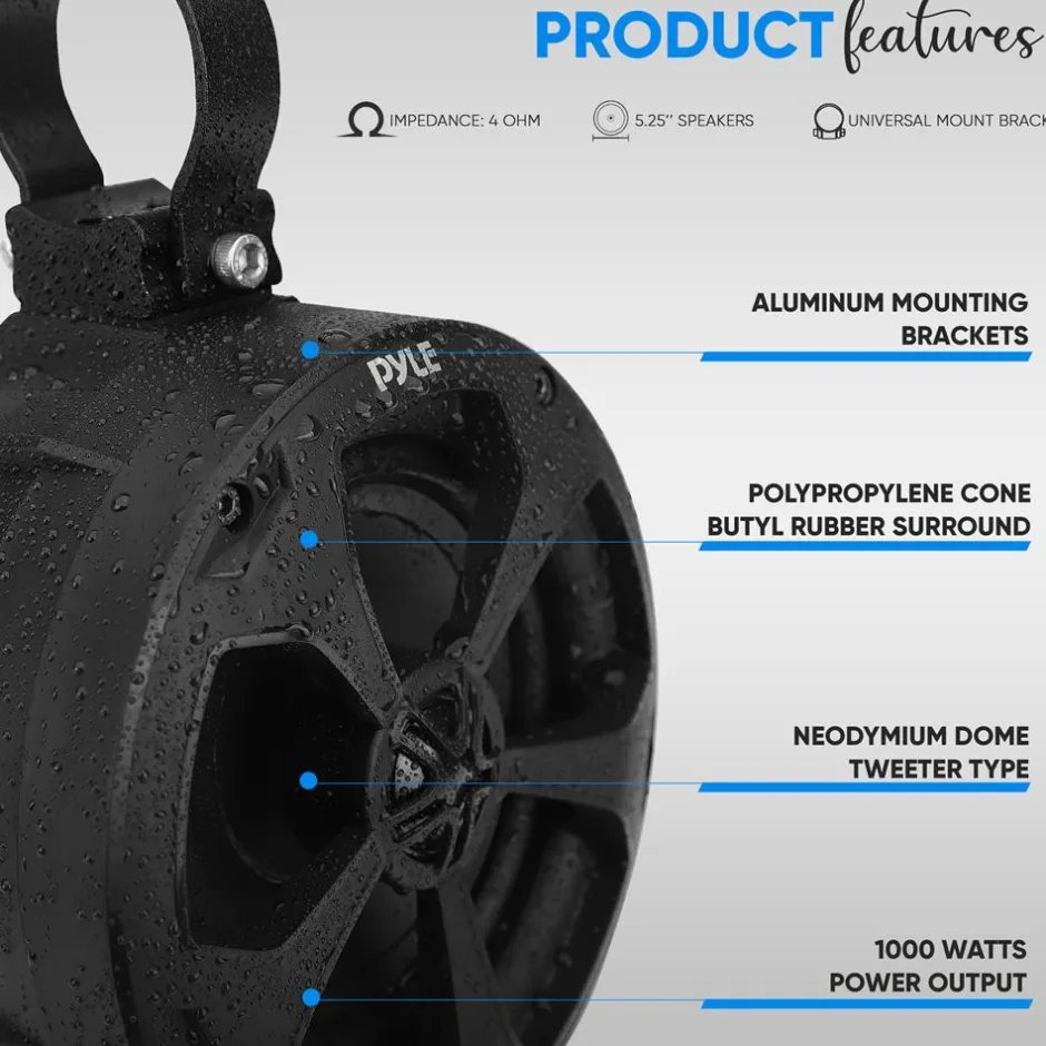 2-Way Waterproof Off-Road Speakers 1000W Marine Grade 5.25" Woofers<Pyle Sale