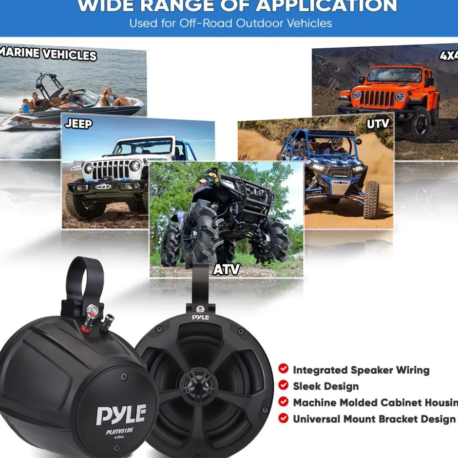 2-Way Waterproof Off-Road Speakers 1000W Marine Grade 5.25" Woofers<Pyle Sale