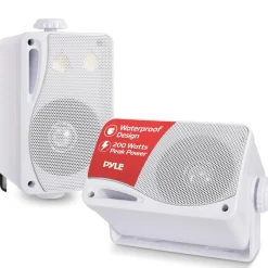 3-Way Weatherproof Outdoor Speakers 200W Aluminum Woofer White<Pyle Outlet