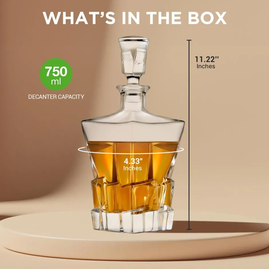 Whiskey Decanter, Enhances Taste, Crystal Glass, 750ml Capacity<NutriChef Outlet