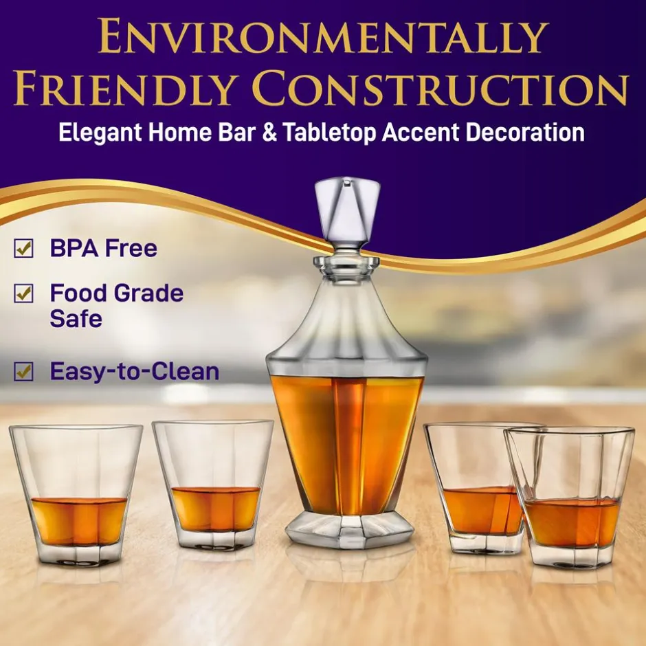 Whiskey Decanter Set Enhances Flavor Crystal Glass 850ml 4 Glasses<NutriChef Hot