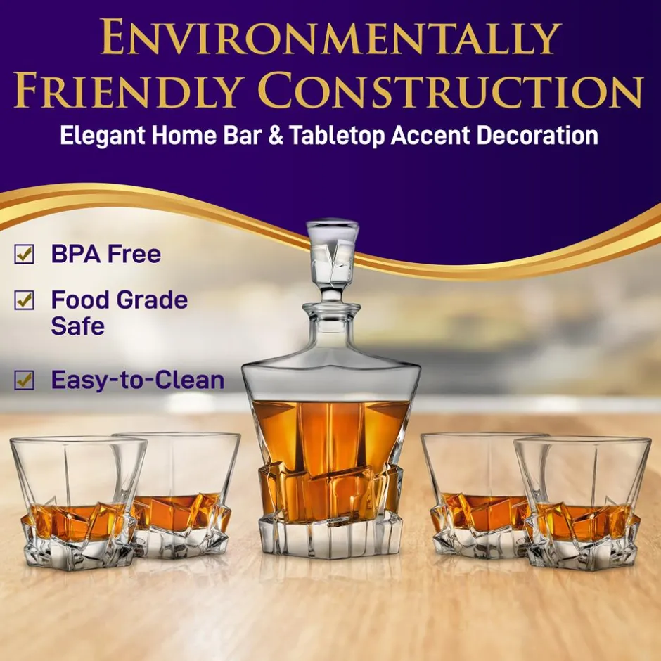 Whiskey Decanter Set Enhances Flavor Crystal Glass Clear<NutriChef Sale