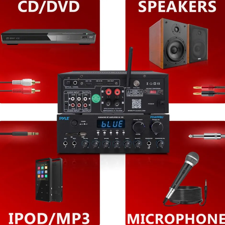 Wireless Amplifier 300W Power Bluetooth Streaming Metal Panel<Pyle Online