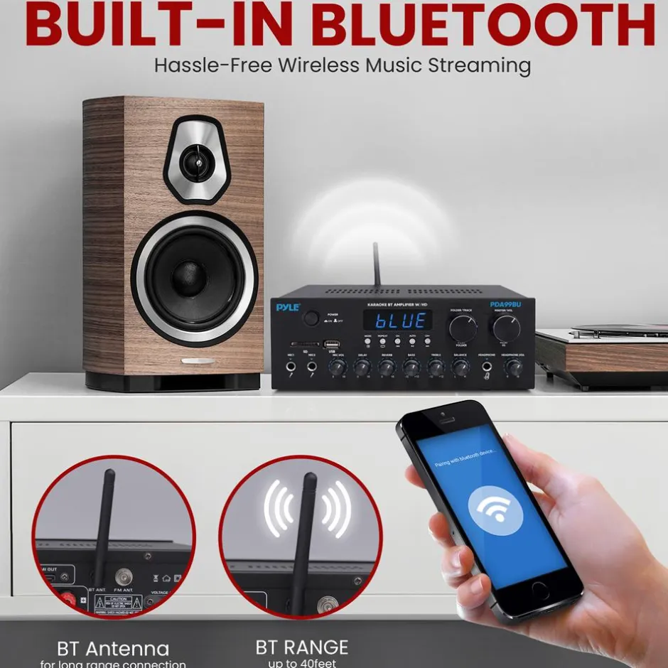 Wireless Amplifier 300W Power Bluetooth Streaming Metal Panel<Pyle Online