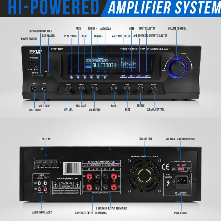 Wireless Bluetooth Amplifier 300W 4-Channel Home Theater Receiver<Pyle Sale