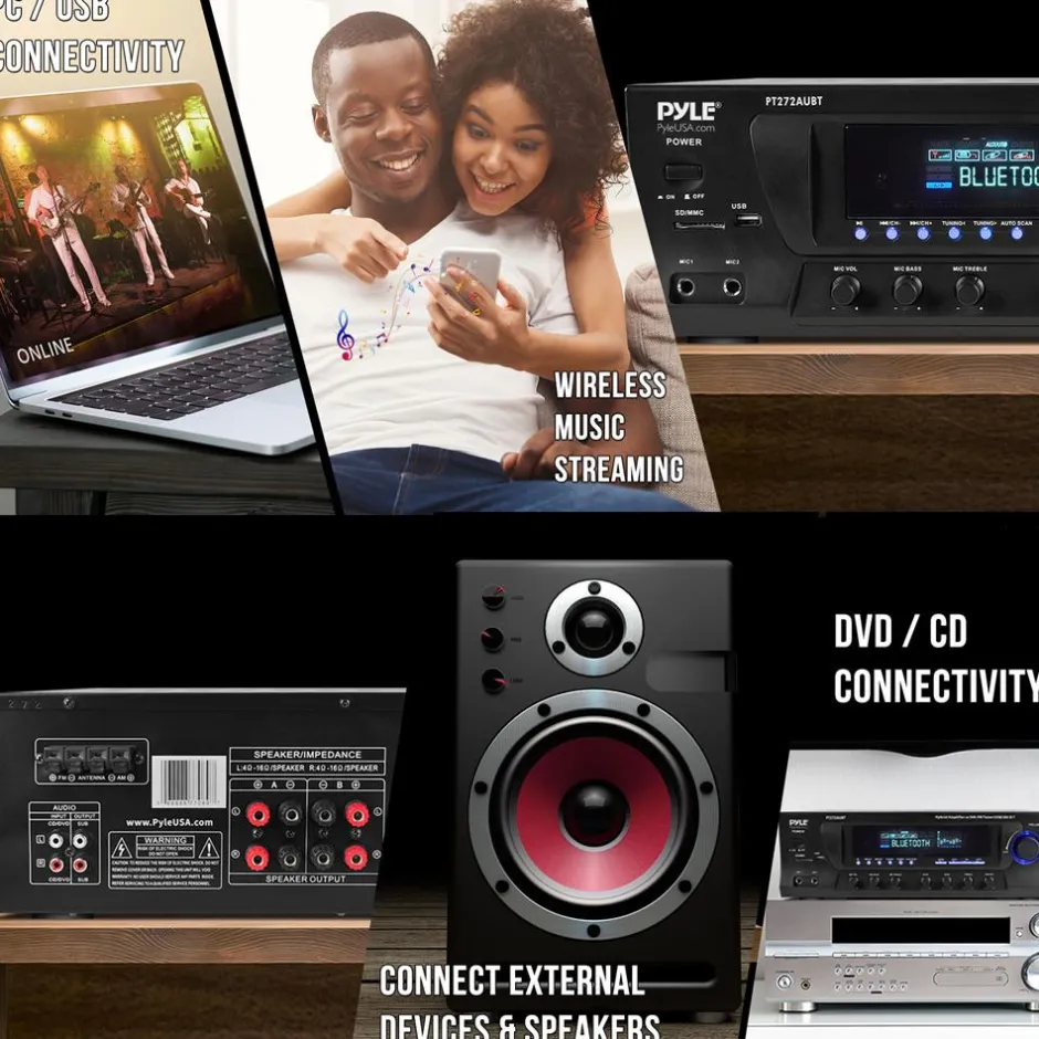 Wireless Bluetooth Amplifier 300W 4-Channel Home Theater Receiver<Pyle Sale