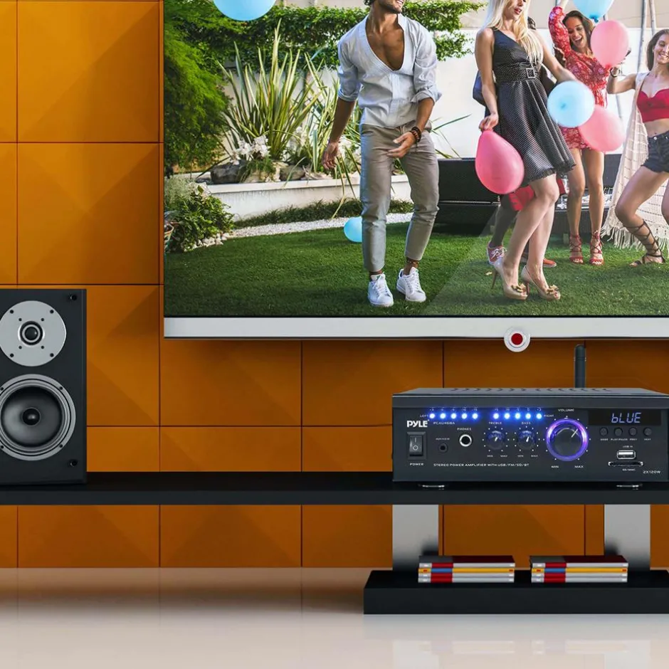 Wireless Bluetooth Stereo Amplifier 240W Blue LED Display USB/SD/FM<Pyle Clearance