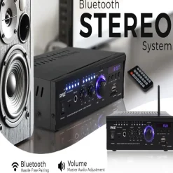 Wireless Bluetooth Stereo Amplifier 240W Blue LED Display USB/SD/FM<Pyle Clearance