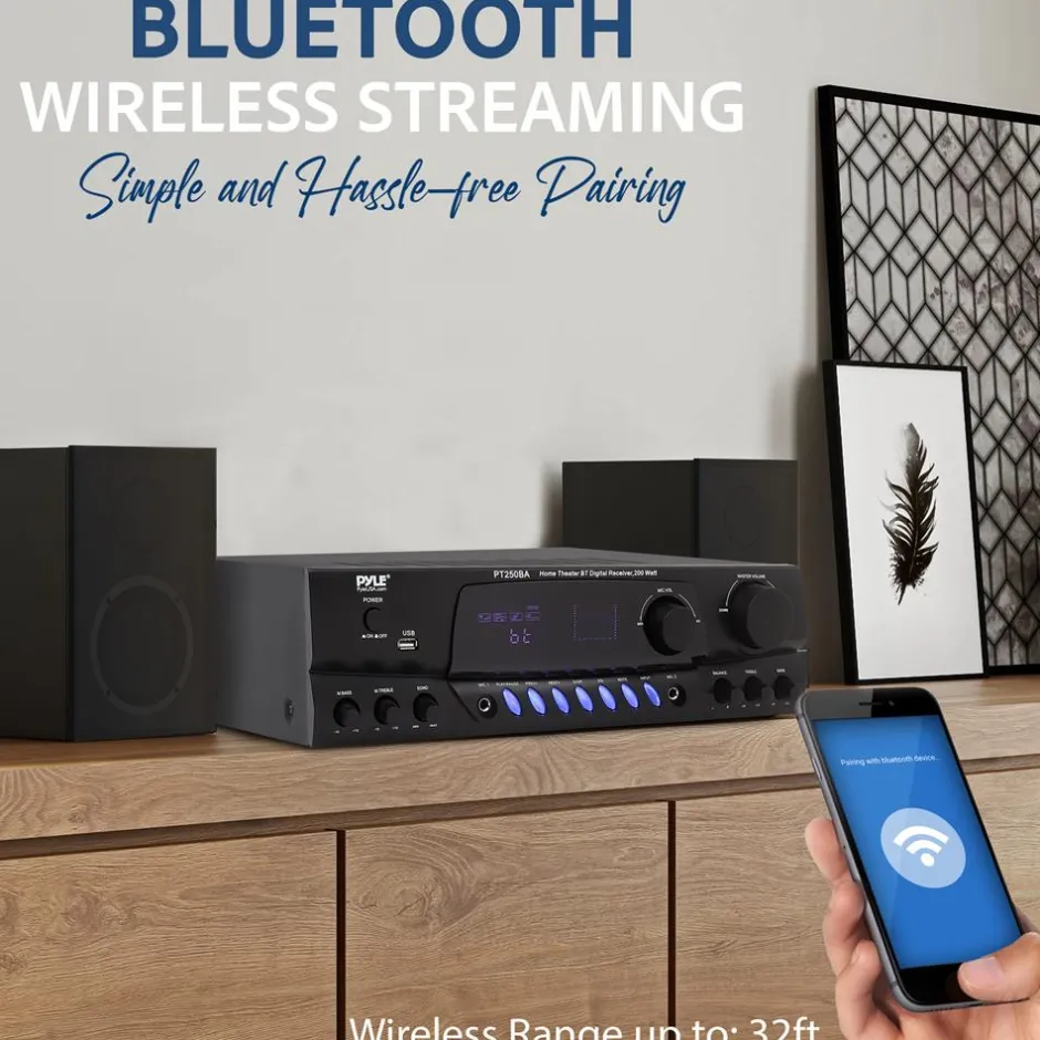 Wireless Bluetooth Streaming Stereo Receiver Amplifier with FM<Pyle Outlet