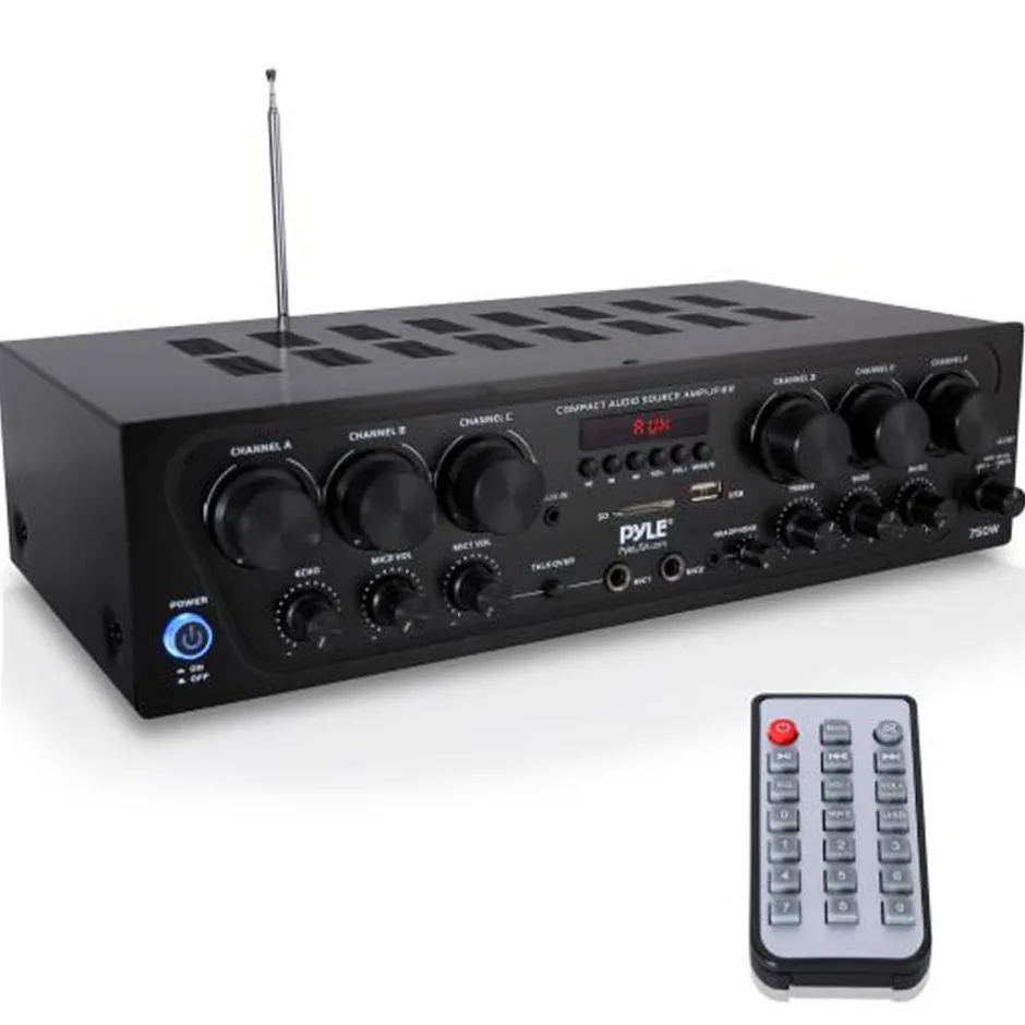 Wireless 6-Ch. Stereo Amplifier 750W Bluetooth Streaming USB/AUX<Pyle Clearance