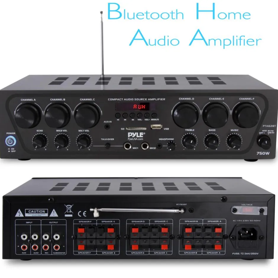 Wireless 6-Ch. Stereo Amplifier 750W Bluetooth Streaming USB/AUX<Pyle Clearance