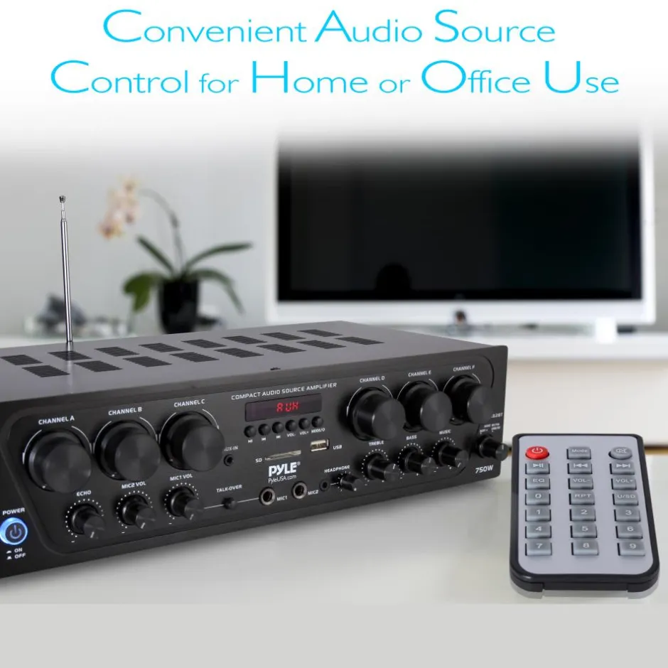 Wireless 6-Ch. Stereo Amplifier 750W Bluetooth Streaming USB/AUX<Pyle Clearance
