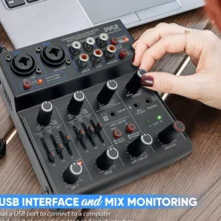 Wireless 4-Channel Audio Mixer - Bluetooth, USB Interface, Echo Effect<Pyle