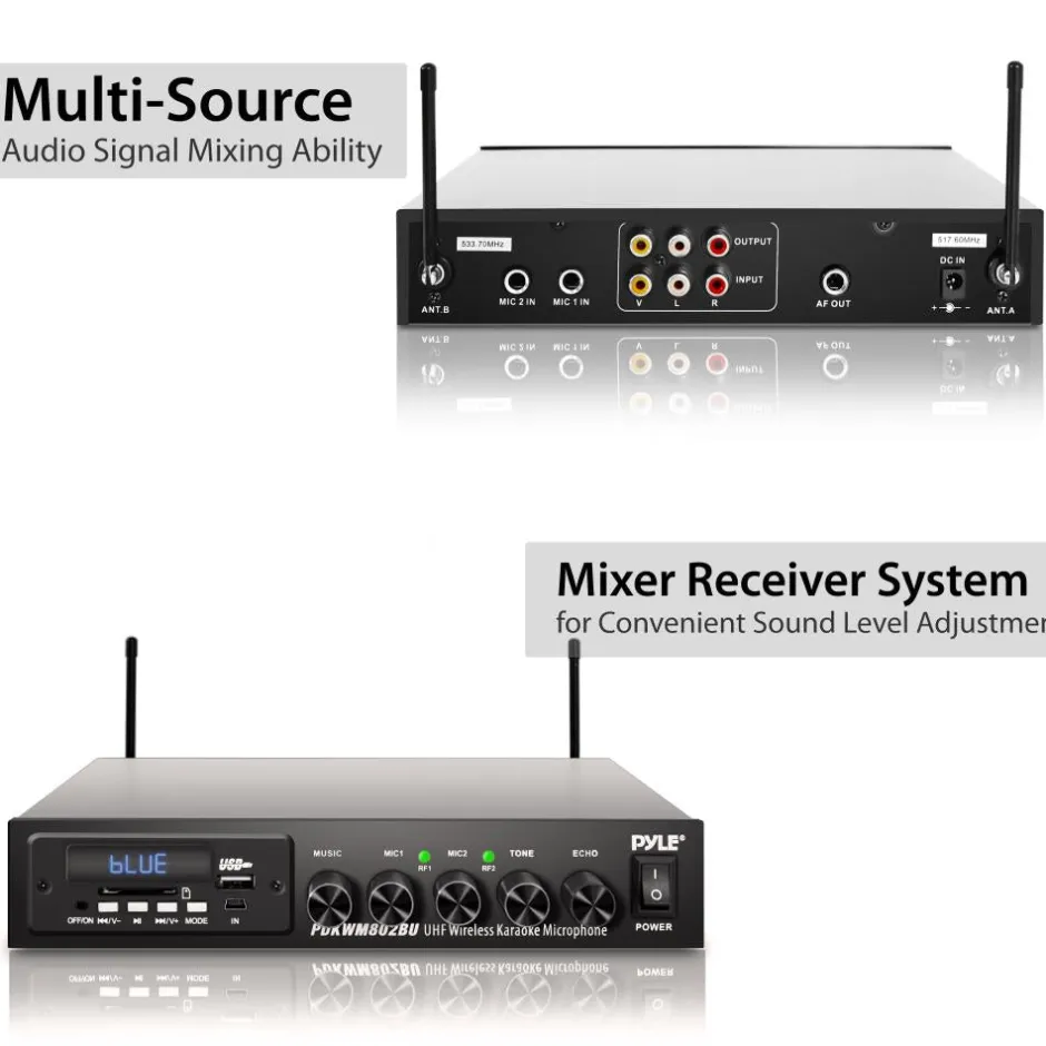 Wireless Karaoke Mic Set, Bluetooth Streaming, Dual Mics, MP3/USB/SD Readers<Pyle Discount