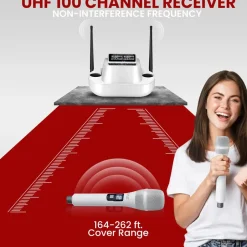 Wireless Mic System 160ft Range Rechargeable UHF Receiver 100 Channels<Pyle Clearance