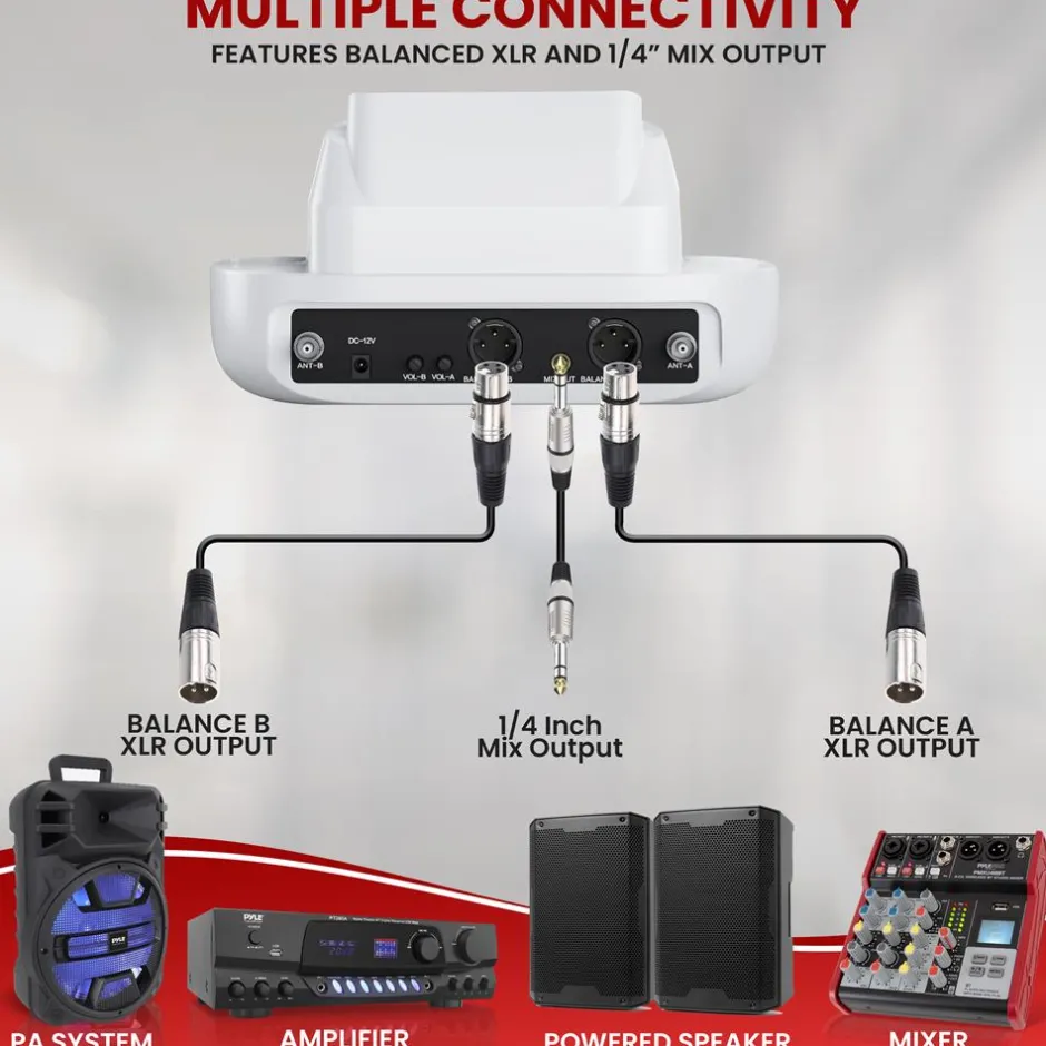 Wireless Mic System 160ft Range Rechargeable UHF Receiver 100 Channels<Pyle Clearance