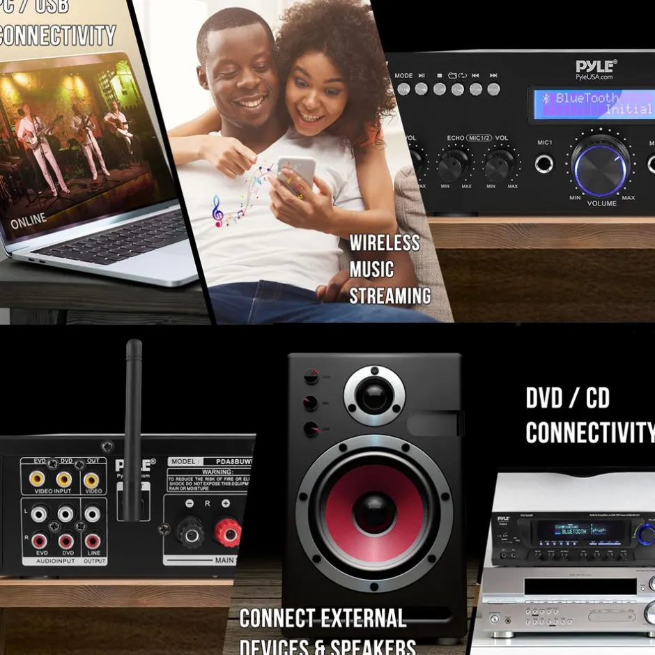 Wireless Microphone Amplifier 200W Bluetooth Streaming Dual Mic Inputs<Pyle Sale