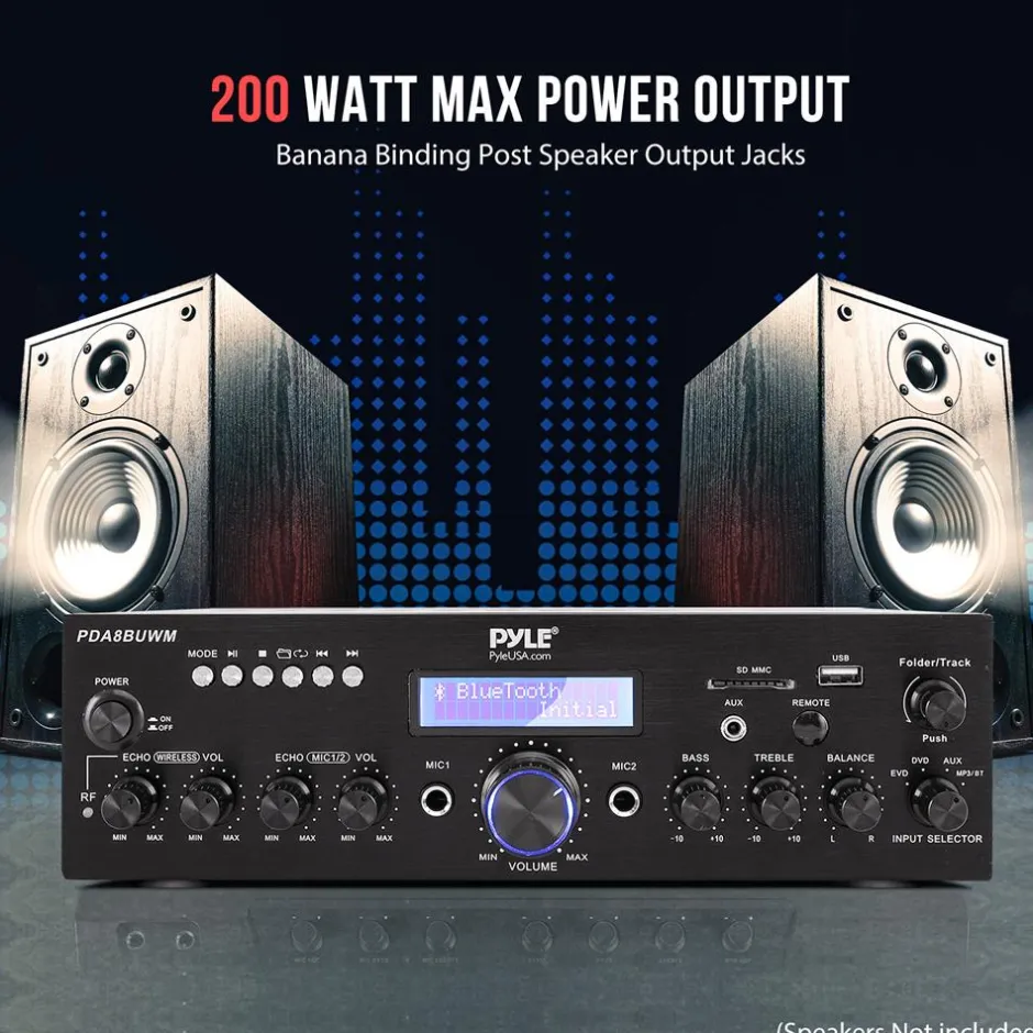Wireless Microphone Amplifier 200W Bluetooth Streaming Dual Mic Inputs<Pyle Sale