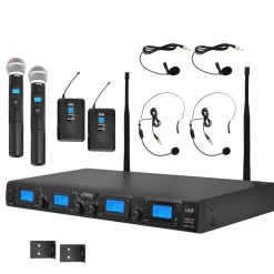 Wireless Microphone System Kit, 4-Channel UHF, Low Distortion, Includes Mics<Pyle Online
