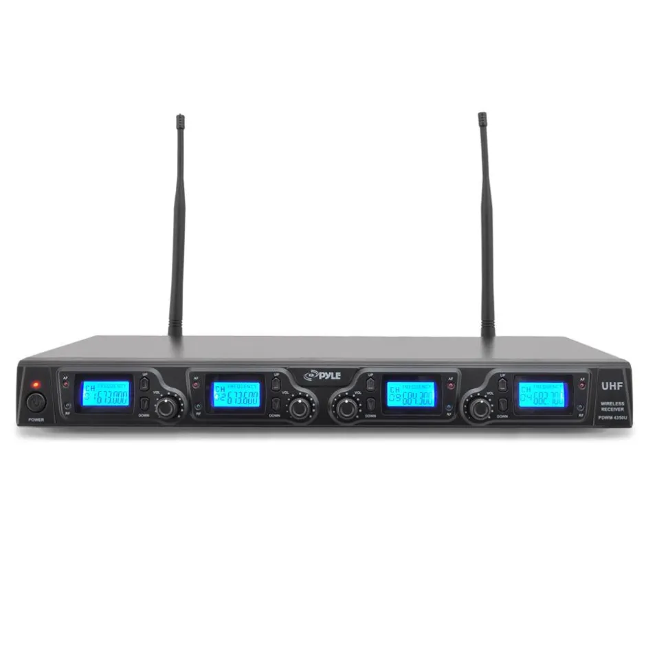 Wireless Microphone System Kit, 4-Channel UHF, Low Distortion, Includes Mics<Pyle Online