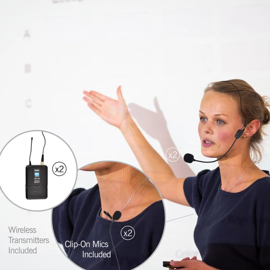 Wireless Microphone System Kit, 4-Channel UHF, Low Distortion, Includes Mics<Pyle Online
